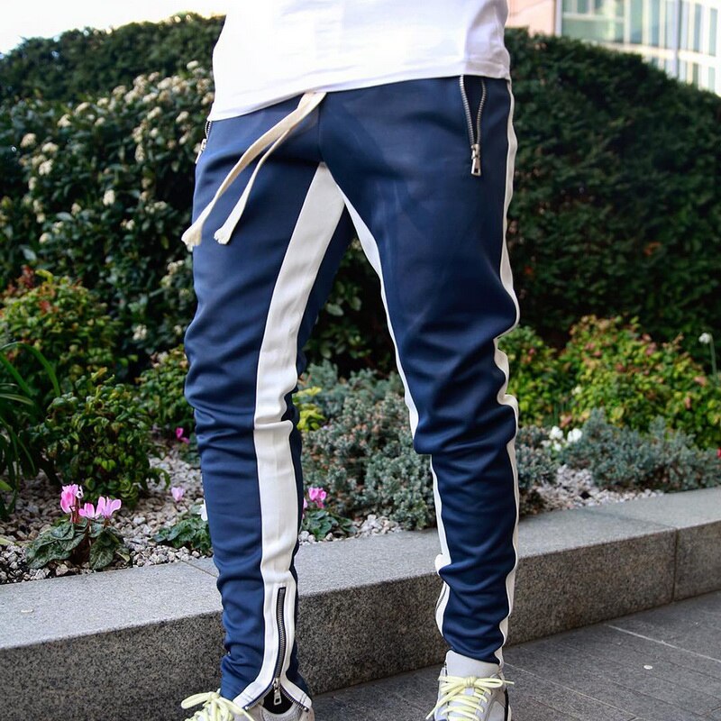 MJARTORIA Broek Heren Hip Hop Casual Joggers Gestreepte Panelled Joggingbroek Broek Mannelijke Street Heren Broek