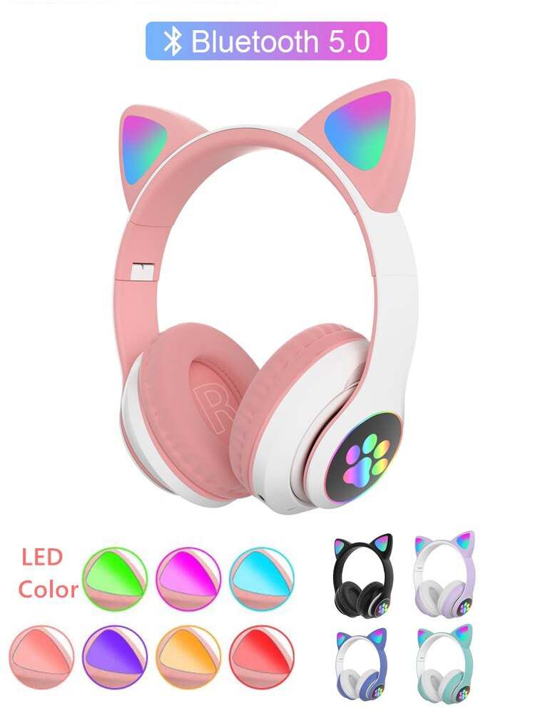 Cat Ears Cute Wireless Helmets Bluetooth Headphone Big Wireless bluetooth Headset LED Kid Girl Helmet Phone Headset Earbud