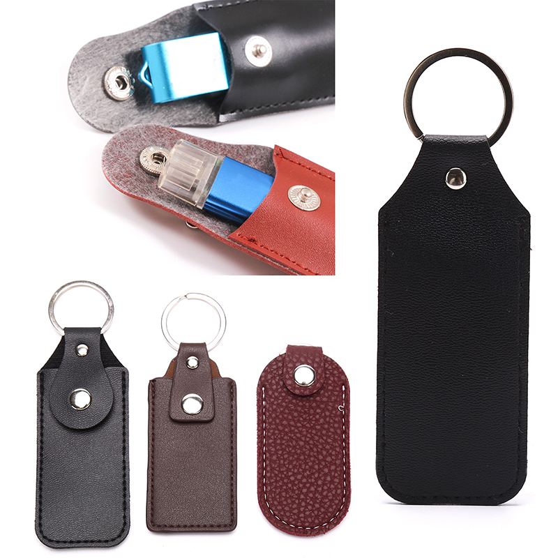 1pc estojos de couro pu para pen drive, chaveiros, bolsas de armazenamento para disco u com fecho, capa protetora, porta-chaves 10*4cm