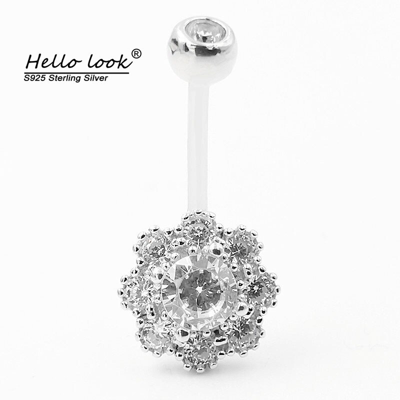 HelloLook – Piercing en argent Sterling 925 pour femme, bijoux de corps exquis, fleur en Zircon, anneaux de ventre, breloque, accessoire: 6mm