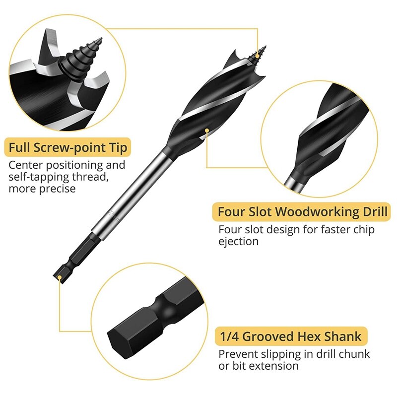 Wood Drill Bit Reaming Drill Wood Auger Fast Cut Woodworking Drill Bit Set 8Pcs 10Mm,12Mm,14Mm,16Mm,20Mm,22Mm,25Mm,32Mm Retail