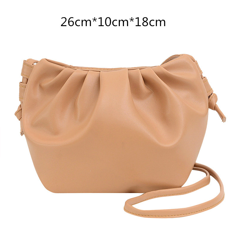 Brand Women's Bag Luxury Handbag Dumplings Clutch Bag Retro Leather Shoulder Crossbody Bags for Women Ruched Purse: B brown