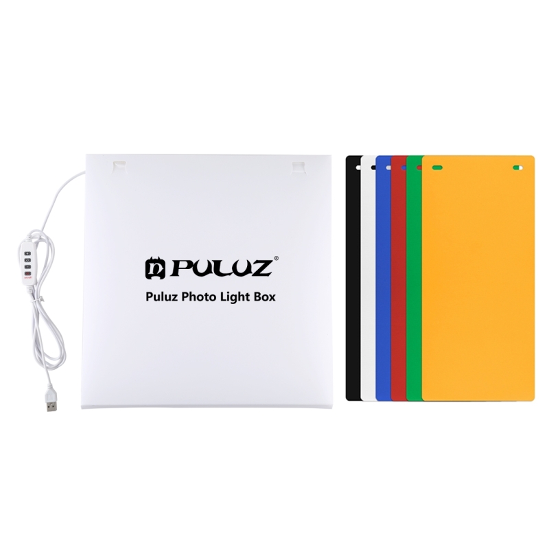 Puluz foldbar bærbar ring lys fotobelysning studio skydning telt boks kit med 6 farver baggrunde