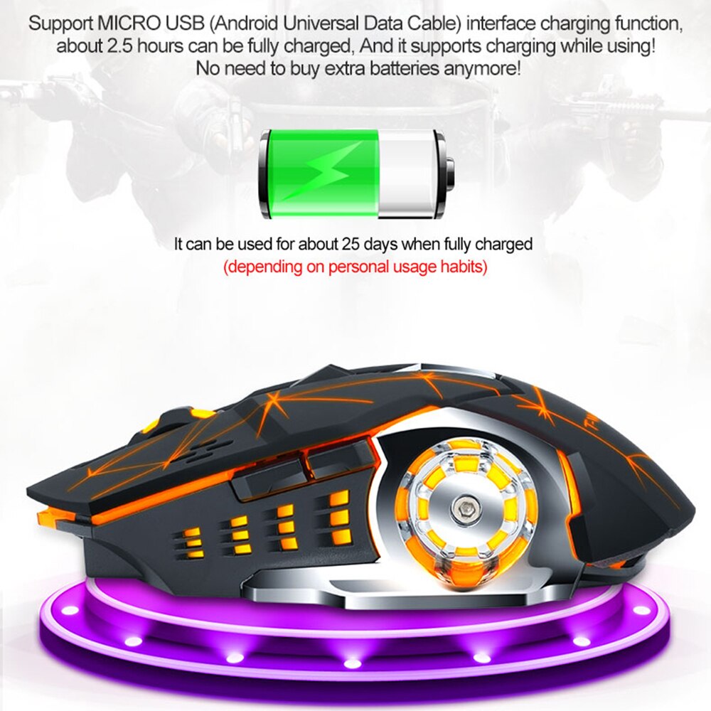 Draadloze Muis Optische Gaming Muis Computer 2400Dpi Professionele Gamer Mouse Led Backlit Oplaadbare Stille Muizen Voor Pc Laptop