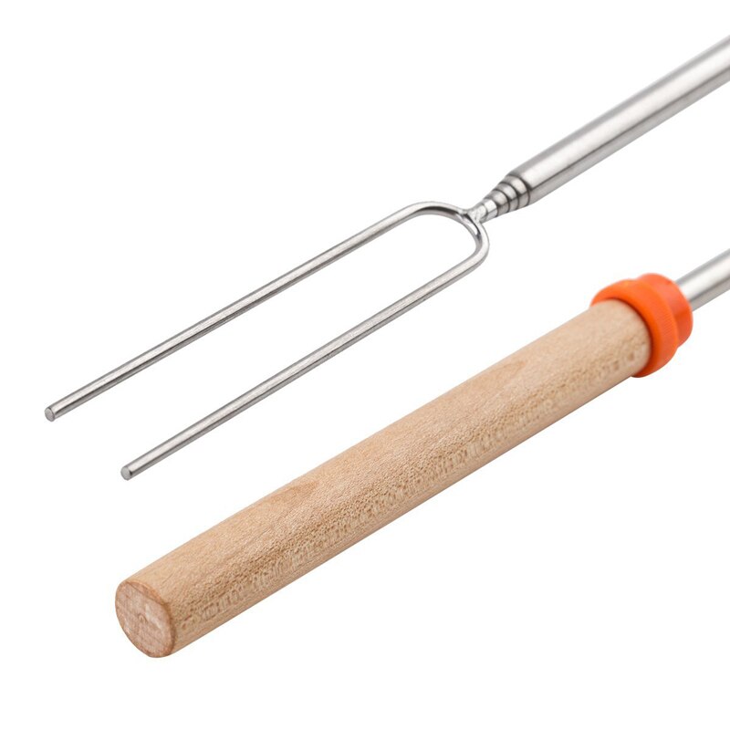 1Pc Bbq Vork Telescopische Barbecue Roosteren Vork Uitbreiding Dog Marshmallow Roosteren Stick Met Houten Handvat Kampvuur Bbq Gereedschap