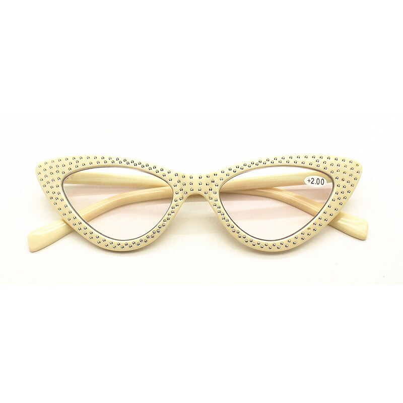 Seemfly klassiske kvinner lesebriller diamant harpiks hyperopi reseptbelagte briller dame rhinestone eyewear readers  +1.0 3.5: +350 / Beige