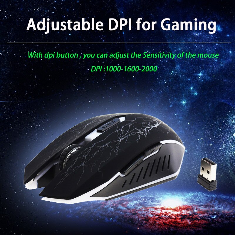 Mouse da gioco Wireless ricaricabile a LED ricaricabile USB 2.4Ghz 2000 DPI Gamer ottico 10m Muoses per PC Desktop Laptop
