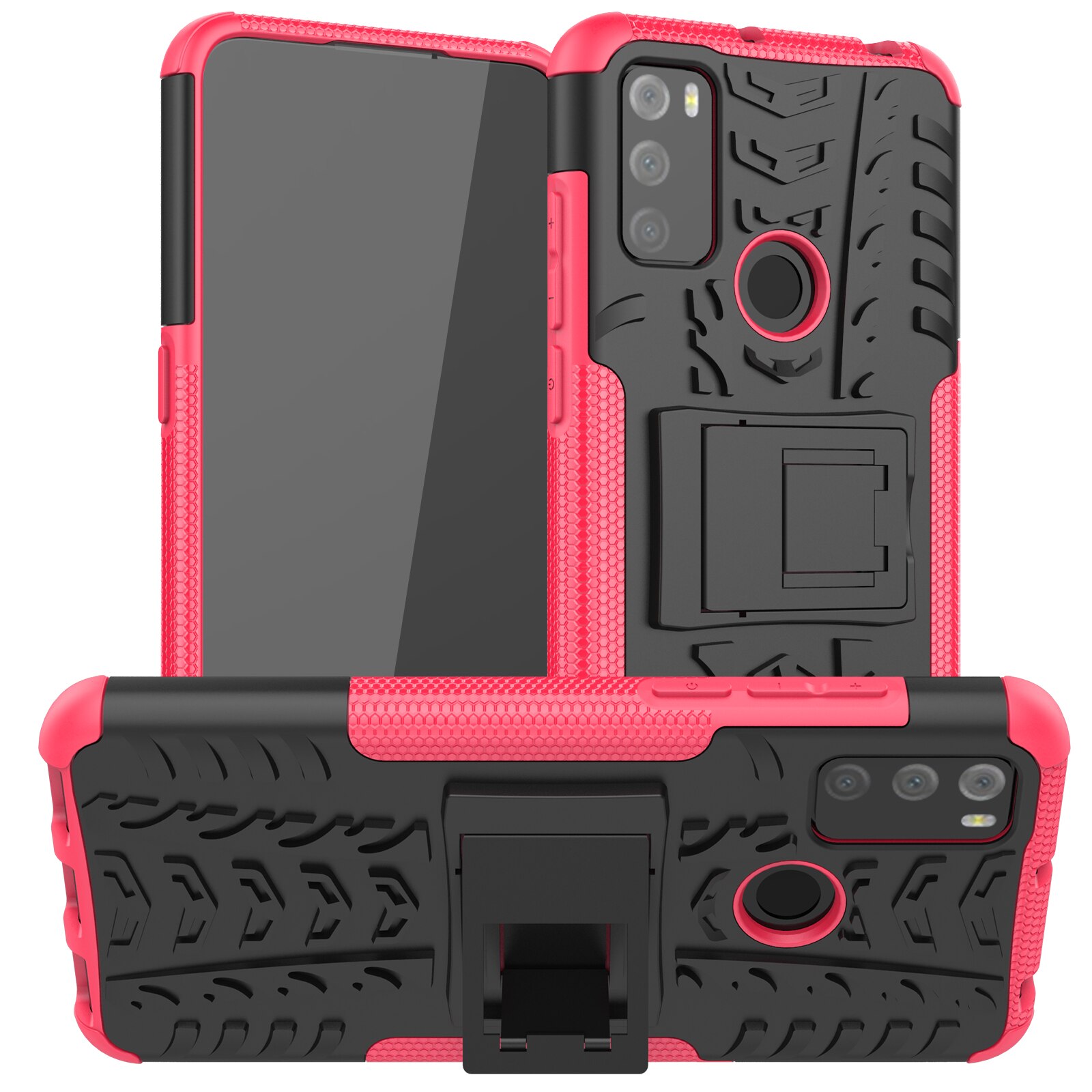 Heavy Duty Armor Schokbestendig Zachte Tpu Met Hard Pc Ring Case Voor A1 Alpha 21 Alcatel 1S 3L 6025H: Rose Red