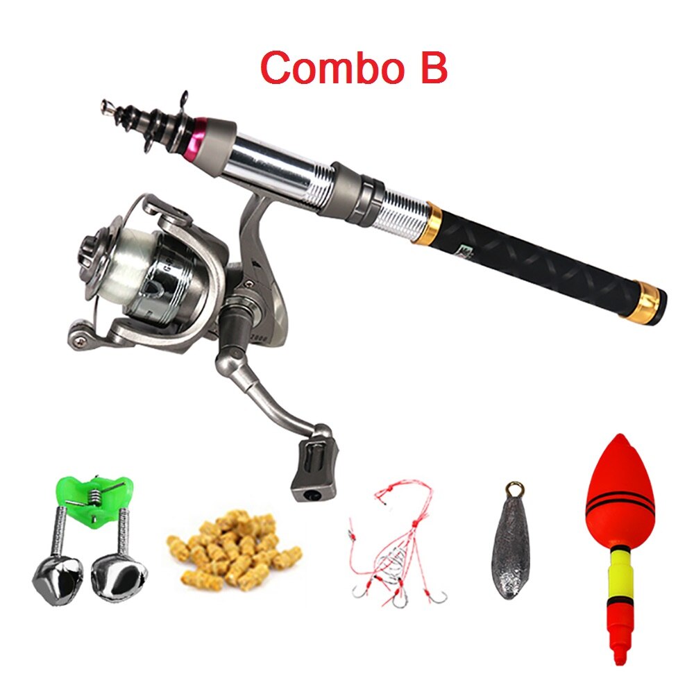 1.3M 2.1M 2.4M Hengel Reel Lijn Combo Draagbare Mini Telescopische Hengel Hengel Lokken Haken Bell vlotter Lood Gewicht Set: Combo B