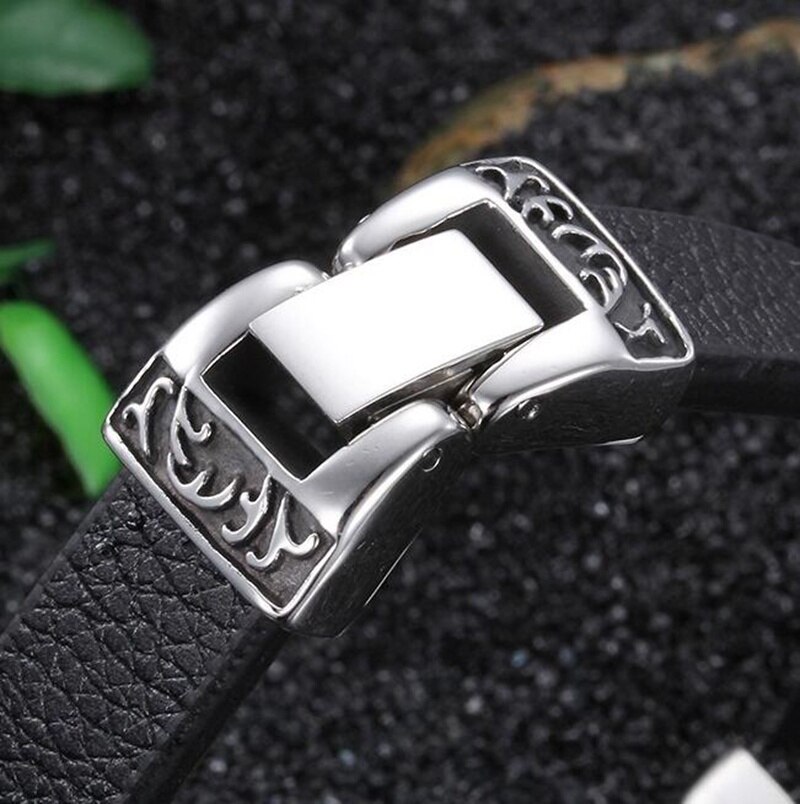 Unique Men Stainless Steel Motorcycle and Skeleton Charm Bracelet Rock Punk Durable Leather Bracelets Cool