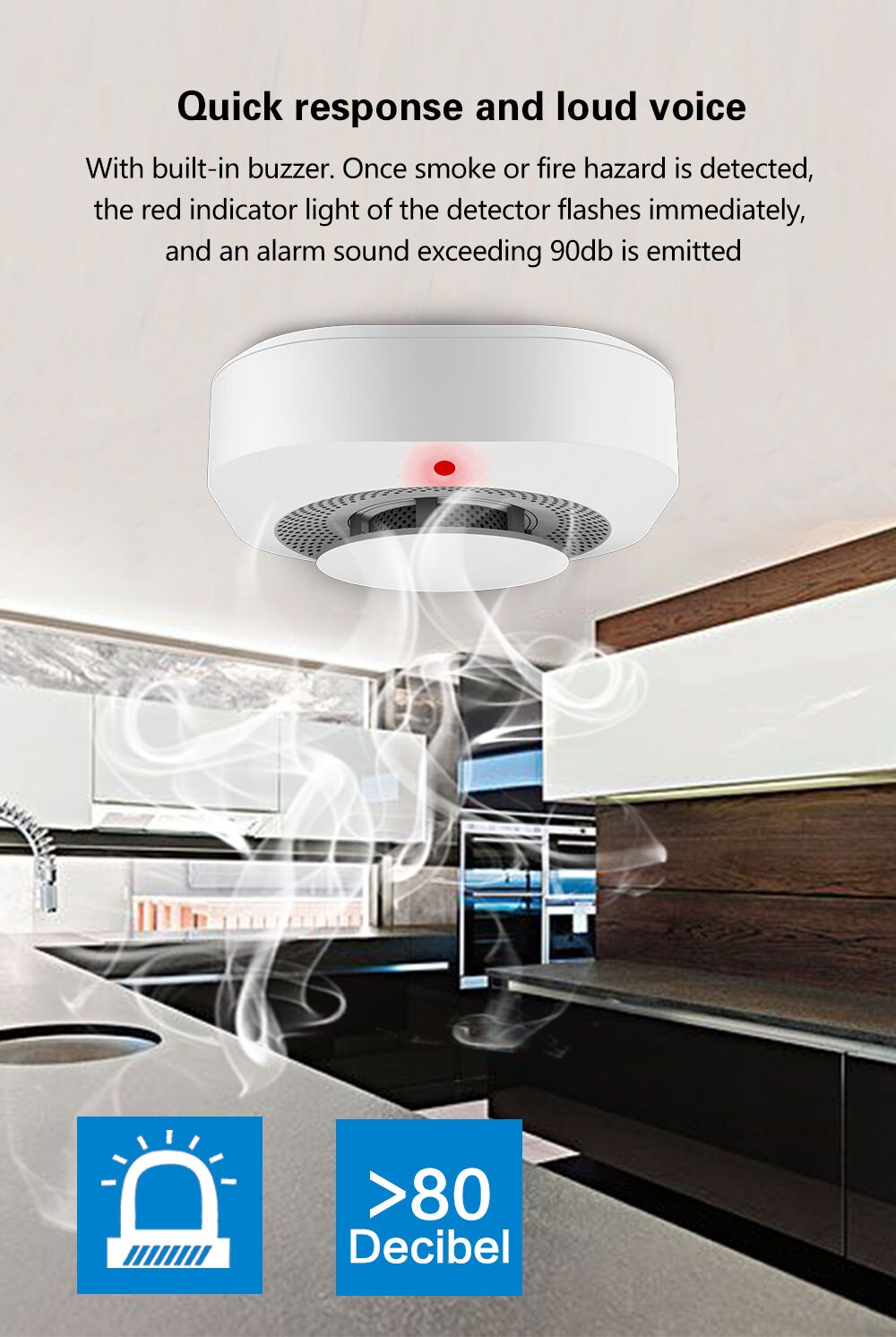 Wireless Smoke Fire Detector Alarm System For Home Security App Control Smart Life Sensor