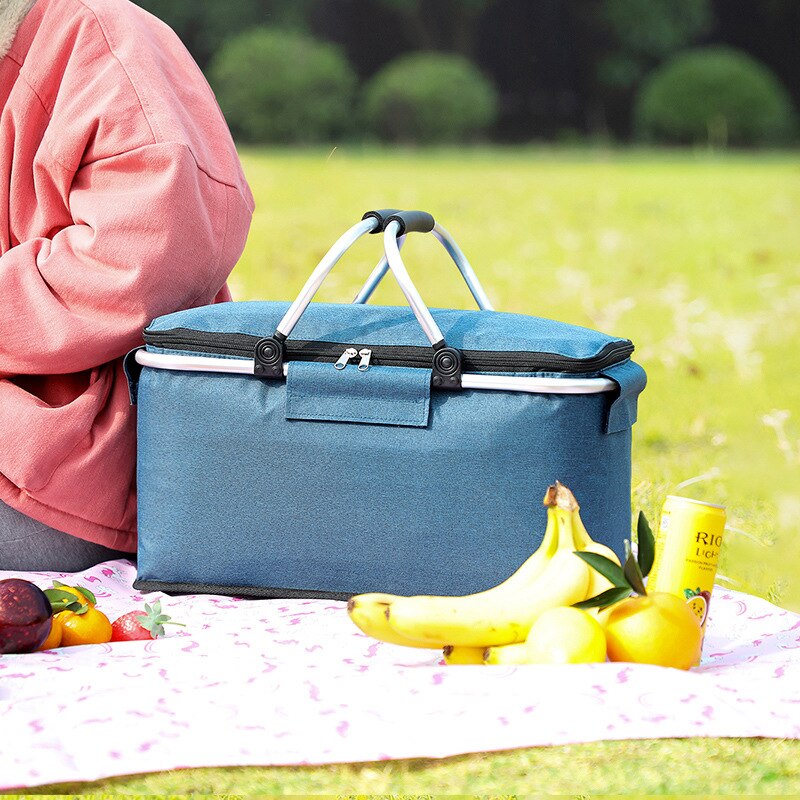 Outdoor Picnic Bag Portable Insulation Bag Camping Drinks Food Storage Basket Foldable Camp Bag Foldable Large Capacity