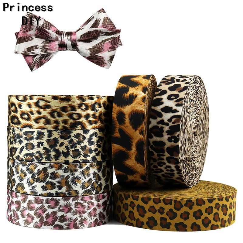 5m/ lot 10 25 40mm hantverkstryckt leopardband i bomull vikt över tygtejp gör-det-själv-tillbehör material för rosettkrage