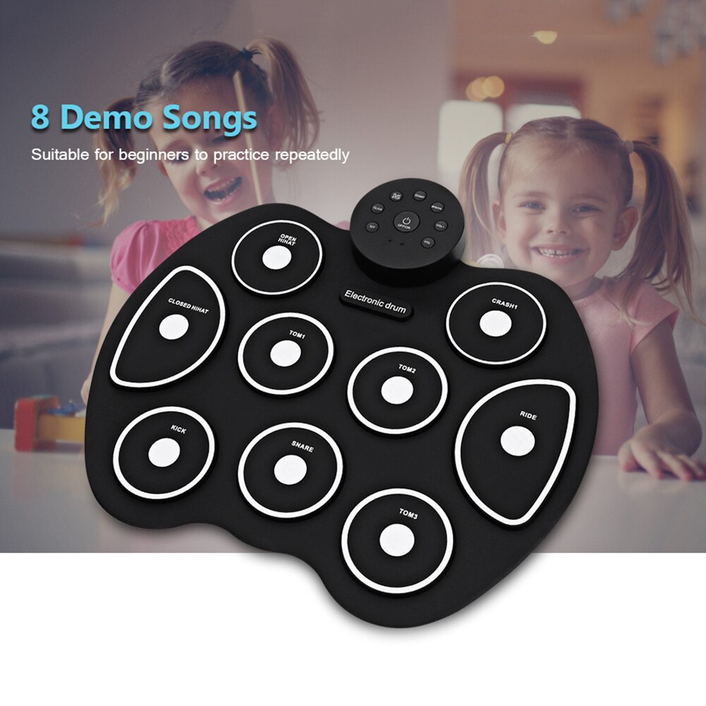 USB Roll-Up Silicon Drum Set Digital Electronic Drum Kit with Drumsticks Foot Pedals 9 Drum Pads for Beginners Digital Drums