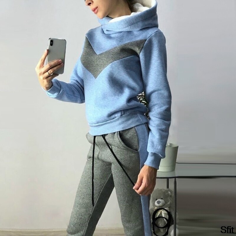 Ensemble de survêtement femme décontracté rayé bloquant côté manches longues sweat-shirt et pantalon de survêtement 2 pièces tenue ensembles vêtements de sport