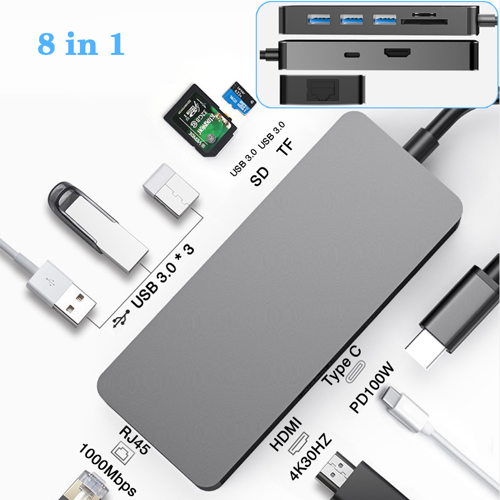 USB 3.0 Typ C HUB Stacja dokująca USB C do HDMI 4K 30HZ Wielofunkcyjny adapter typu C do RJ45 1000Mbps Ethernet Przedłużacz VGA
