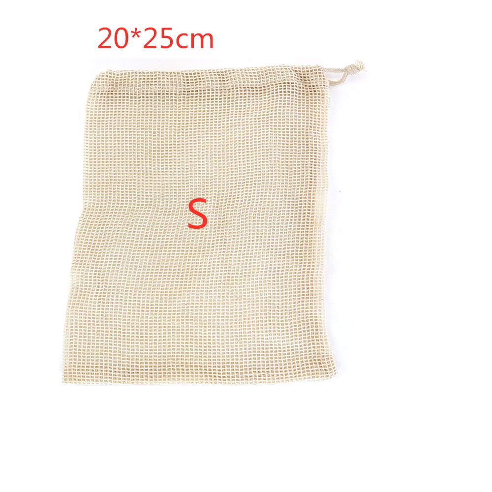 Cotton Mesh Vegetable Bags Produce Bag Reusable Cotton Mesh Vegetable Storage Bag Kitchen Fruit Vegetable with Drawstring: 20x25cm S