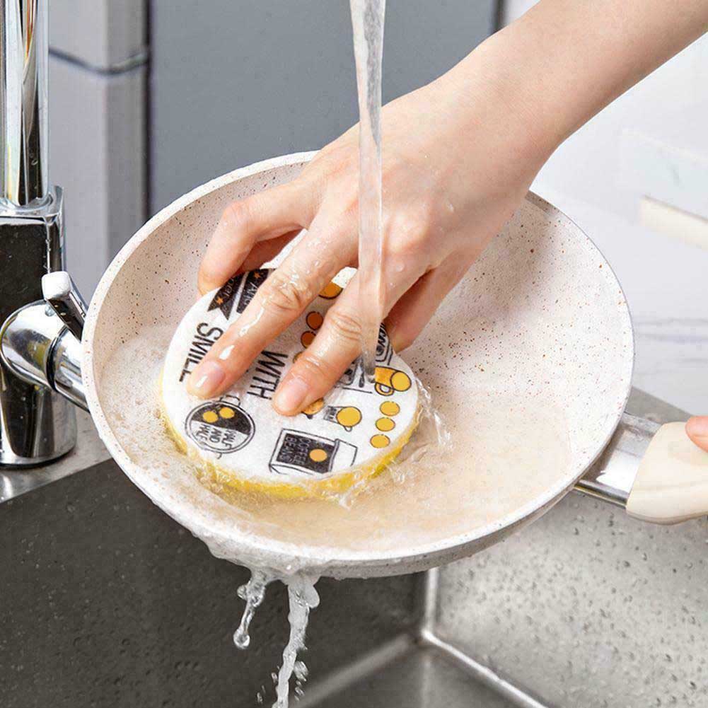Newly 4Pcs/Set Double-sided Sponge Cleaning Pads Dishes Washing Catering Scourer Kitchen Tools TE889