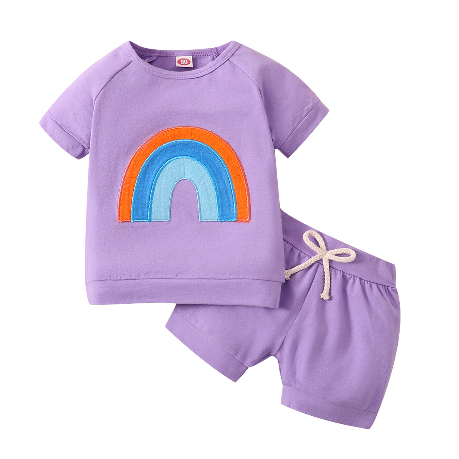 Peuter Baby Meisje Sets Regenboog T Shirt Korte Mouwen 0-Hals Effen Shorts Outfits Zomer Kids Baby Baby meisje Kleding: Purple / 3-4 Years