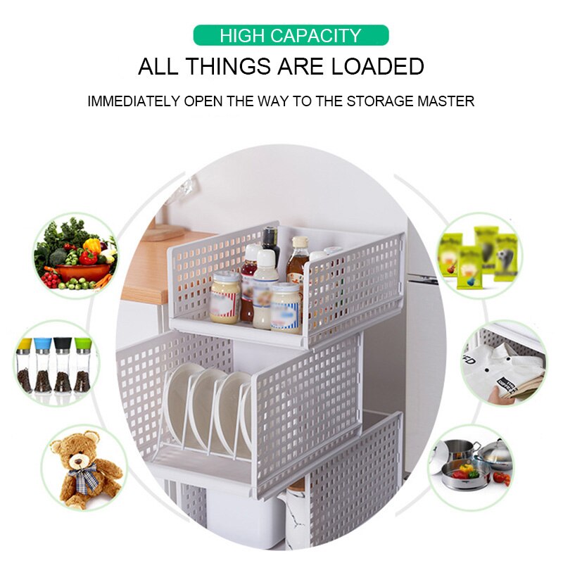 Folding Bin Storage Organizer DIY Plastic Cabinet Shelves for Kitchen Office Bathroom SP99