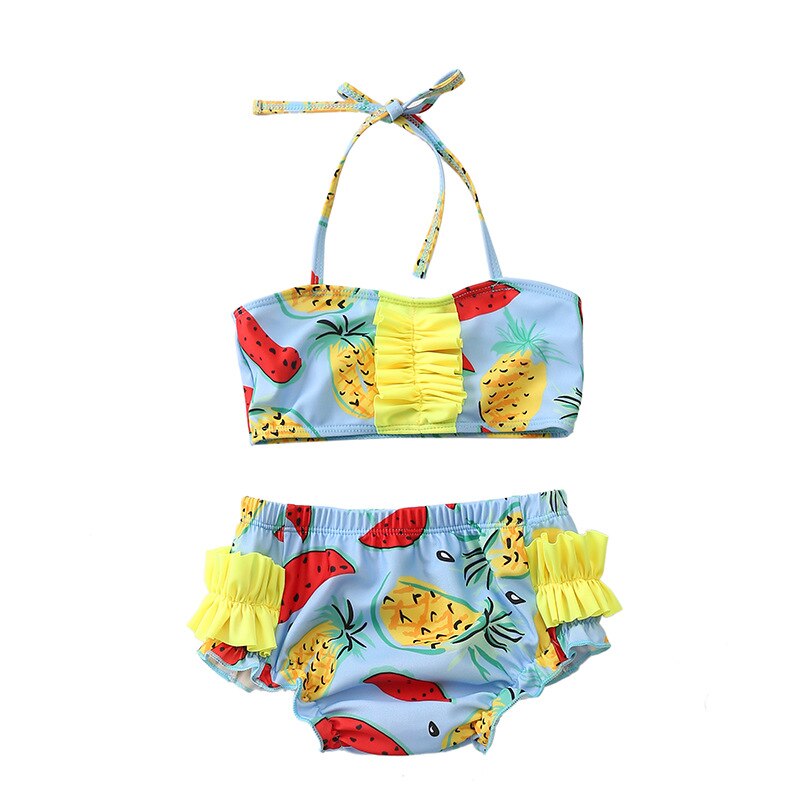 Søde tropiske frugter trykt baby piger bikini sæt to stykke badetøj i 0-6 år børn halter beaudea toddler badedragt: Blå / L 100-110cm 14-8kg
