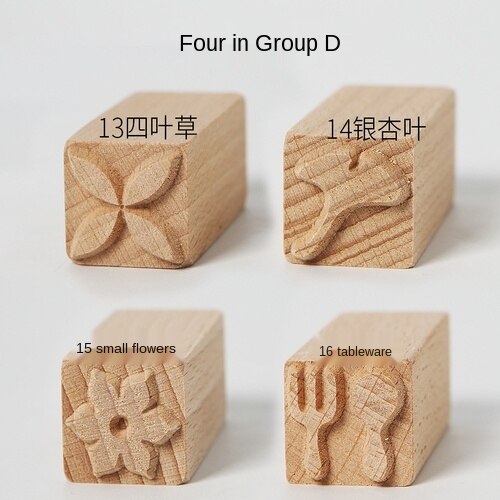 16pcs of pottery wood texture texture seal solid wood cartoon moon cake printing tool pottery mud plastic mold stamp: Group D 4 pcs