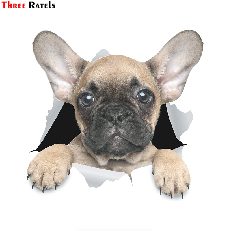 Drie Ratels FTC-1083 3D Hond Stickers Leuke Franse Bulldog Sticker Voor Muur, Koelkast, Toilet En Meer