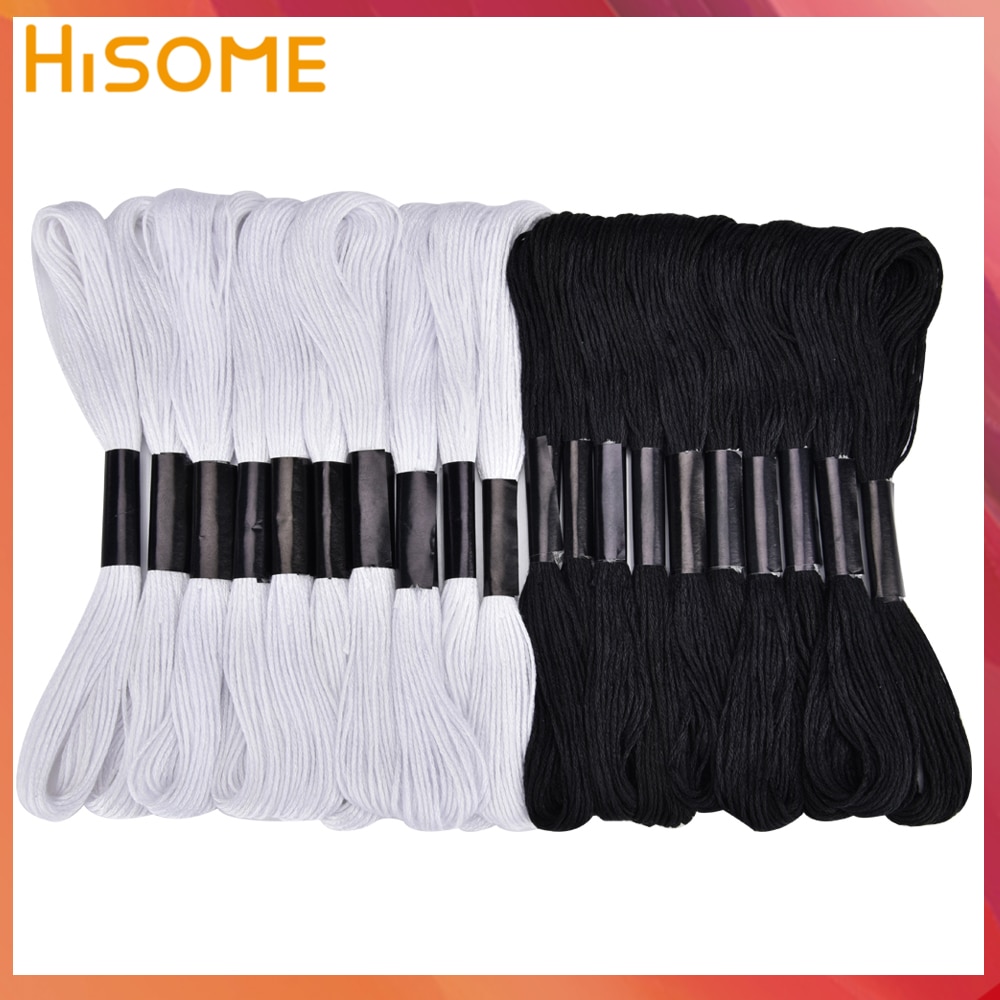 20 Uds. De madejas para bordado de hilo, punto de cruz blanco y negro, para coser a mano, accesorio de costura artesanal