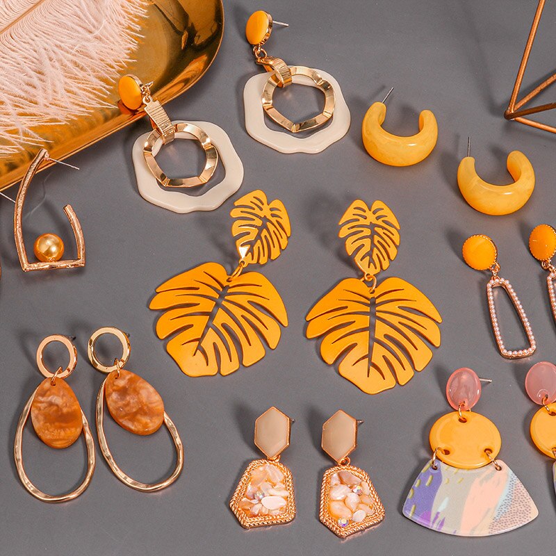 POXAM – boucles d'oreilles pour femmes, , jaune, mignon, géométrique, arcylique, goutte d'or, bijoux à la ,