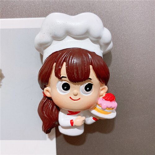 European-style chef chef boy girl bread fruit cartoon cute resin magnetic refrigerator sticker magnet: black