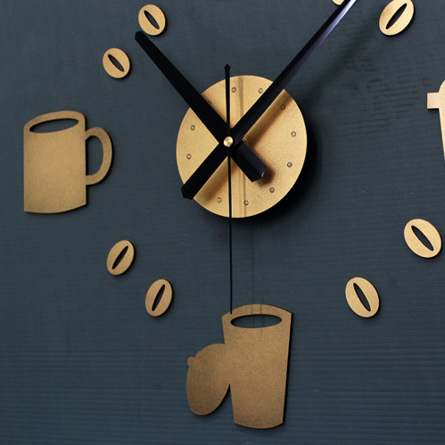 DIY Coffee Wall Clock Modern Gold Kitchen Watch Europe Big Cup 3D Stickers Quartz Digital Clocks Home Decor