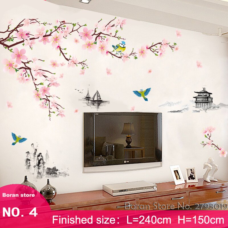 9 slags store lysblomster vægklistermærker træfugl boligindretning til sofa tv kinesisk stil boligindretning til soveværelse stue: 04