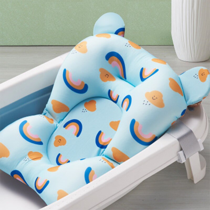 Baby Douche Bad Pad Antislip Bad Seat Ondersteuning Mat Pasgeboren Veiligheid Bad Ondersteuning Kussen Opvouwbaar Soft kussen: blue rainbow
