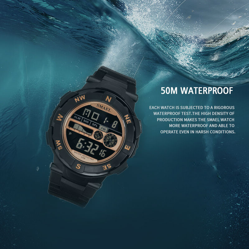 Digitale herenhorloges, kleine sporthorloges, led herenhorloges, waterdichte herenhorloges, 1361b zwarte polshorloges, casual elektronica horloge