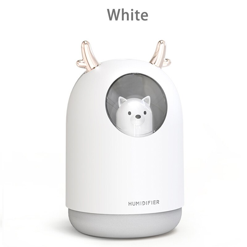 Air Humidifier 300ML Cute Rabbit Ultra-Silent USB Aroma Essential room Car LED Night Lamp Air Purifier Mist Maker Air Fresher: White