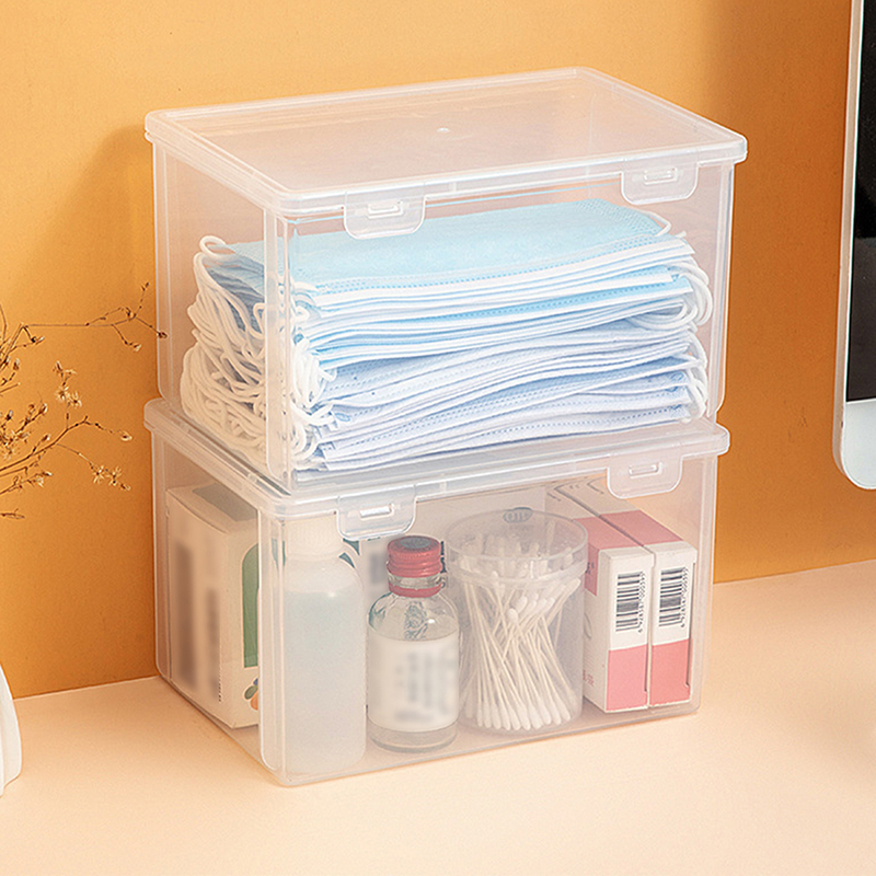 1 boîte de rangement de bureau de grande capacité, boîte à clapet empilable, adaptée à la salle de bain, à la cuisine, au bureau, boîte de rangement transparente
