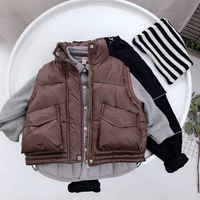 Kinderen winter trekkoord kraag dik vest jas jongens koreaanse meisjes jongens tiener jassen kinderen bovenkleding donsjas