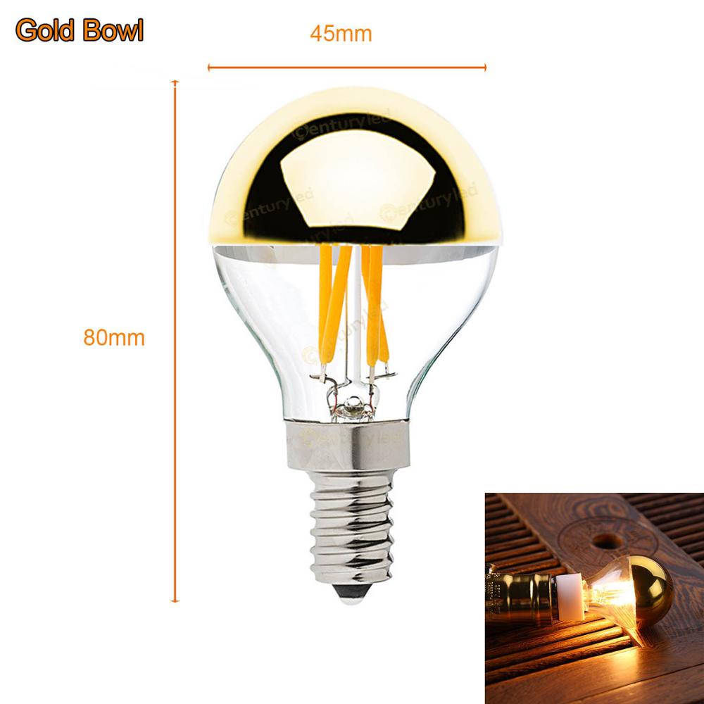 Grensk E14 Led Filament Dimmable Sliver Light Bulb G45 Gold Mirror Top Retro Globe Lamp 4W Led Edison Bulbs E12 Warm White 2700K: Gold Mirror / 4W E14 220V
