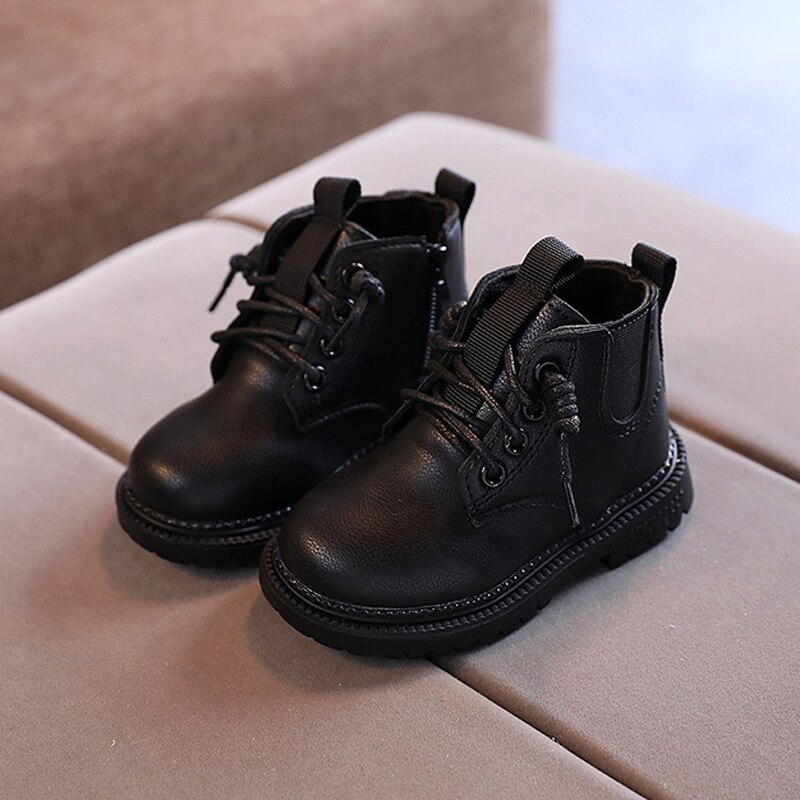 Herbst Winter Kinder Martin Stiefel Zipper Gummi Gleitschutz Baby Schuhe PU Leder Wasserdicht Kinder Schnee Stiefel für Mädchen Jungen: balck / 25-insole  15.5cm