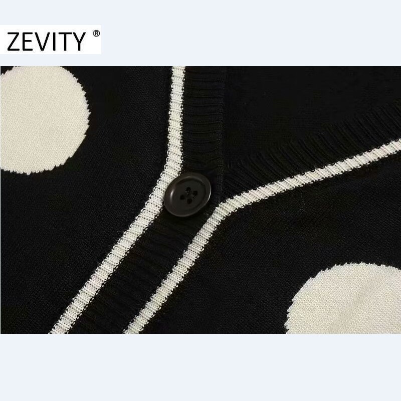 Zevity kvinnor vintage v-ringad prickig stickad tröja kvinnlig chic höst casual slim cardigan toppar  s443