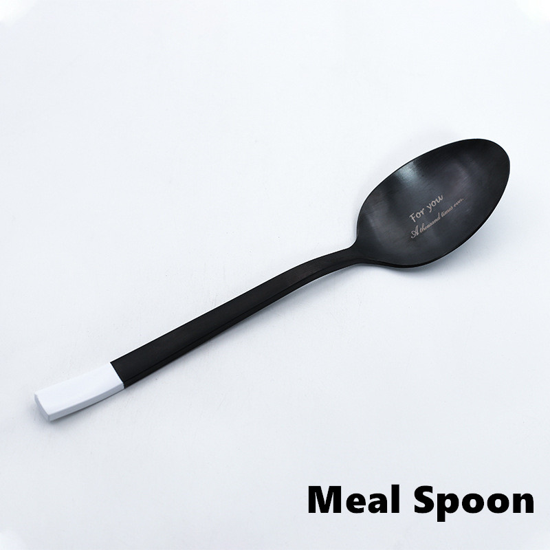 Stainless Steel Dinnerware Sets Knife and Fork Spoon Tableware Steak Chopstick Spoon Set Black Simple Western Tableware: Meal Spoon