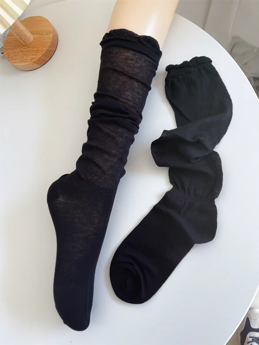 Calze autoreggenti donna ragazze nero bianco JK calze lunghe Lolita Leggings estivi calze da balletto dolce costumi larghi sottili: Beige