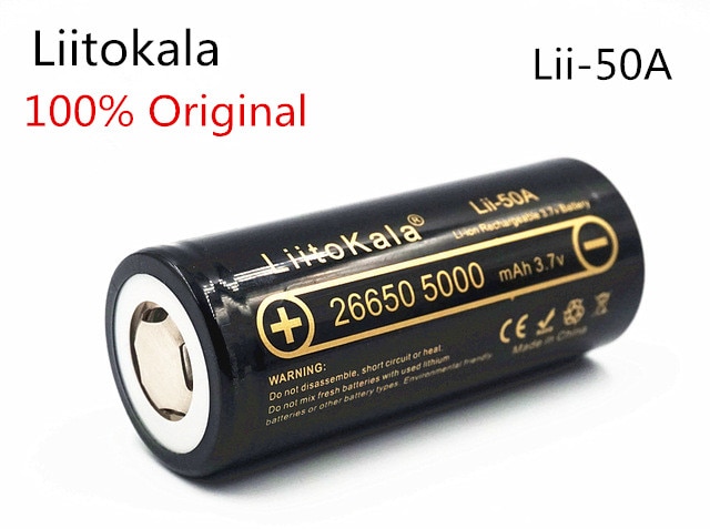 HK 26650-50a lii-50a LiitoKala 3.7 V 26650 5000 mah DE Alta capacitating idade li-ion Recarregavel para Lanterna led