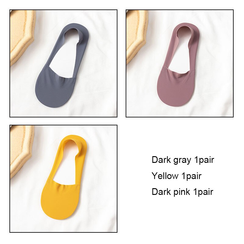 VKMONY – chaussettes invisibles en silicone ultra-fines pour femmes, 3 paires, été: Dgray1Yellow1Dpink1