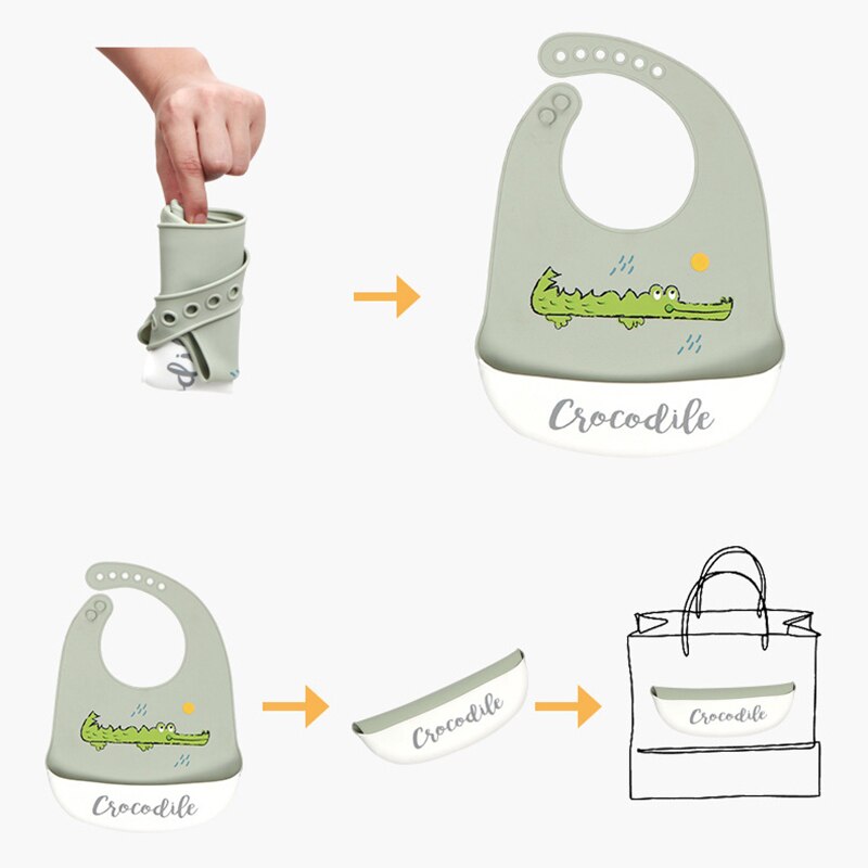 Baberos con estampado de animales caricatura para bebé, babero impermeable de silicona suave, delantales ajustables para alimentación de niños, ropa para eructar, artículos para bebés