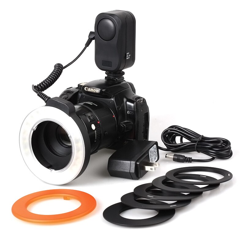 W48 LED Macro anillo luz de Flash para Canon 60D 7D 6D 5D Mark II 5D3 70D 600D 650D 550D... para Nikon D800 D600 D7100 D5100 D5200 D90