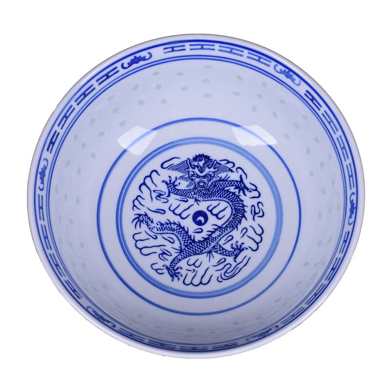 Chinese Dragon Fine Blue and White Porcelain Rice Pattern Bowls Cereal Bowls Rice Bowls Jingdezhen China Soup Bowl Fruit Bowl: 5 inch