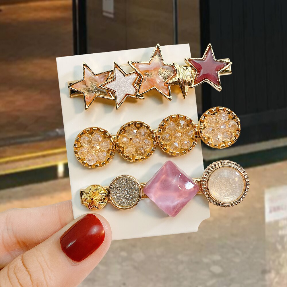 1 ensemble Macaron cristal strass pince à cheveux étoile amour forme Barrettes épingles à cheveux géométrique cheveux accessoires: 15