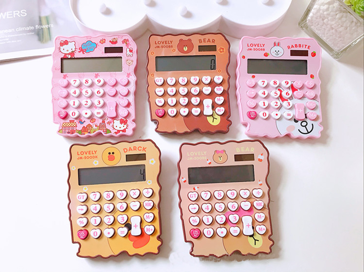 12 Digits Solar Cute Kitty Calculator Solar Clear Calculator With Pen And Notebook Calculated Calculadoras Learn Blessings: 5pcs