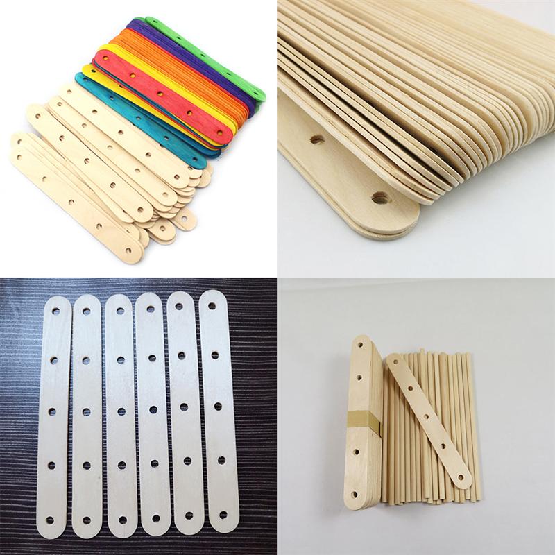 Palitos artesanales de madera Natural, palo de madera para paletas con agujeros para manualidades DIY, diseños creativos (Color Natural), 50 Uds.